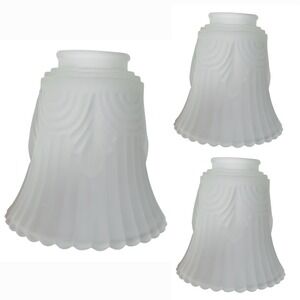 Vintage Frosted Glass Ribbed Scalloped Pendant Light Shade (Set of 3)
